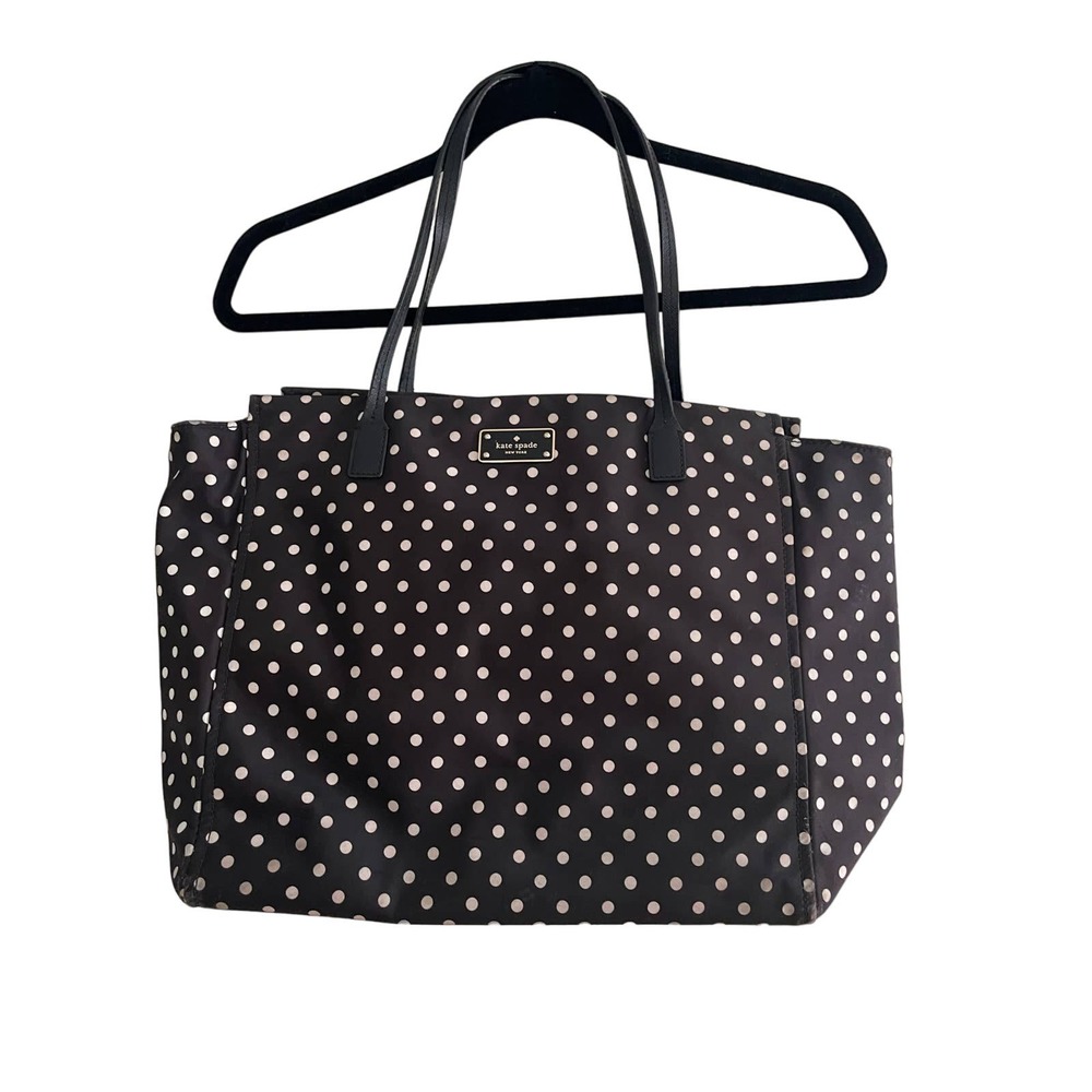 Kate Spade Nylon Black and White Polka Dot Shoulder Bag Tote Purse EUC